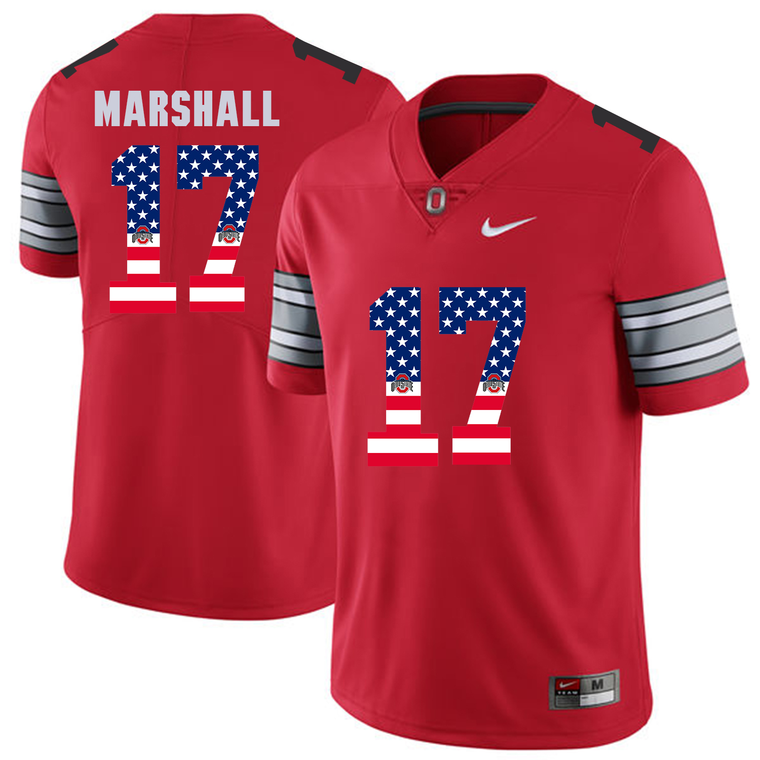 Men Ohio State 17 Marshall Red Flag Customized NCAA Jerseys